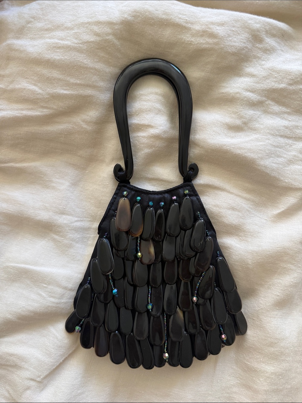 Vintage Black Beaded Embellished Evening Hand Bag